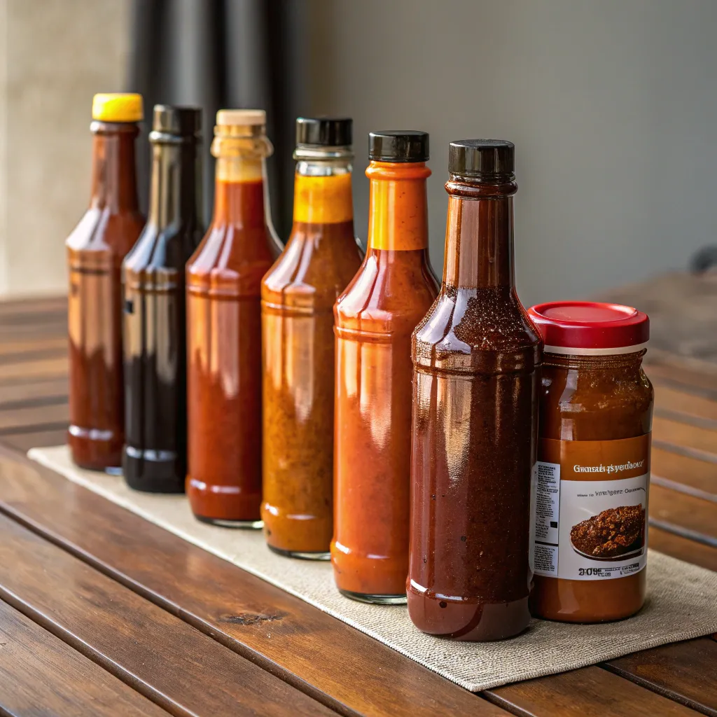 Assortment of barbecue sauce bottles